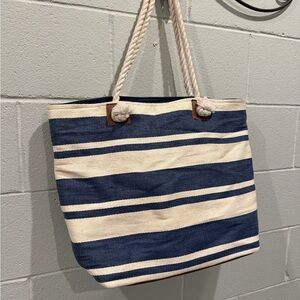 Nautical Striped Tote Bag - Blue and White